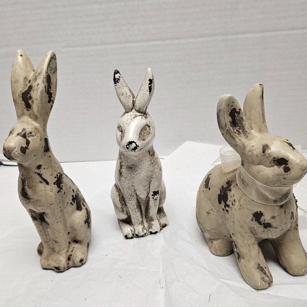 3 Bundle Bunny Rabbit Easter Holiday Garden Home Decor Distressed Cream Tan